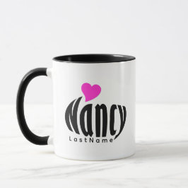 Caneca Personalizada "Nancy" em Corações Preto e Branco,