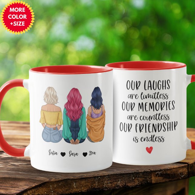 Caneca Personalizada para 3 Melhores Amigas | Pres (Personalized 3 Best Friends Mug | Custom BFF Gift)