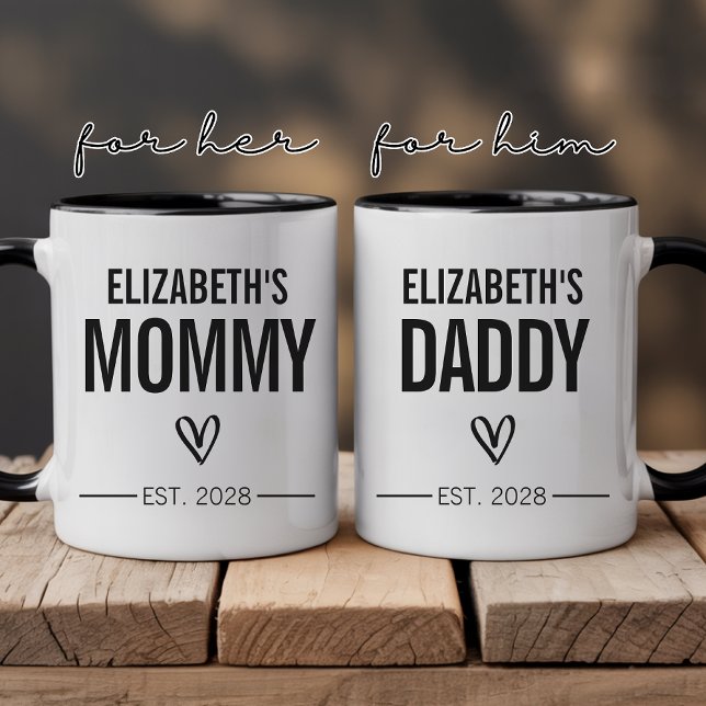 Caneca Personalizada para Papai e Mamãe como Prese (Personalized Baby Name Mom Mug, Modern Custom Mother’s Day Mug for Mom)