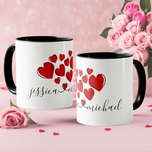 Caneca Personalizada Romântica Amor & Corações (Romantic Personalized Mug - Perfect for Newlyweds.)
