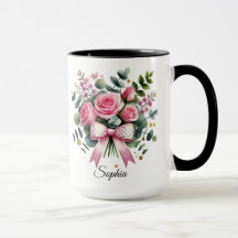 Caneca Personalizada Rosa Rosa Nome Presente Elega