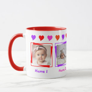 Caneca Personalizadas Quatro Fotos, Corações Coloridos, F
