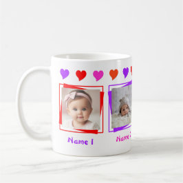 Caneca Personalizadas Quatro Fotos, Corações Coloridos, F