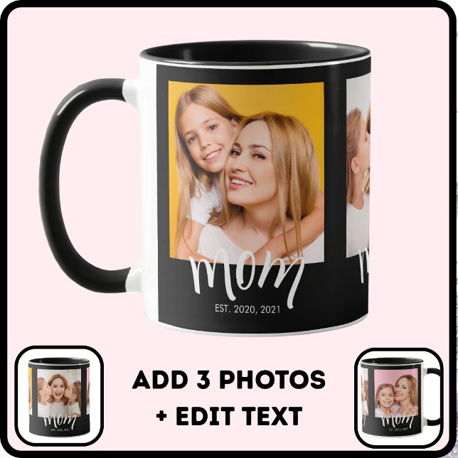 Caneca Personalizado 3 Foto Mãe Crianças Data Estabelecid (Criador carregado)