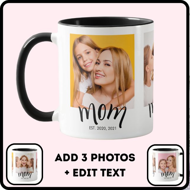 Caneca Personalizado 3 Foto Mãe Filhos Data Est Branco (Criador carregado)