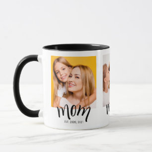 Caneca Personalizado 3 Foto Mãe Filhos Data Est Branco