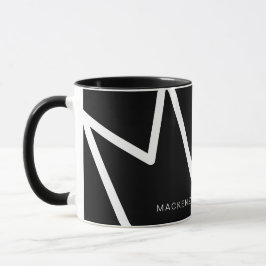 Caneca Personalizado de Monograma Branco Preto com Abstra