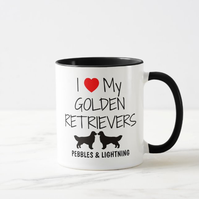 Caneca Personalizado Eu Amo Meus Dois Retrivers De Ouro (Direita)