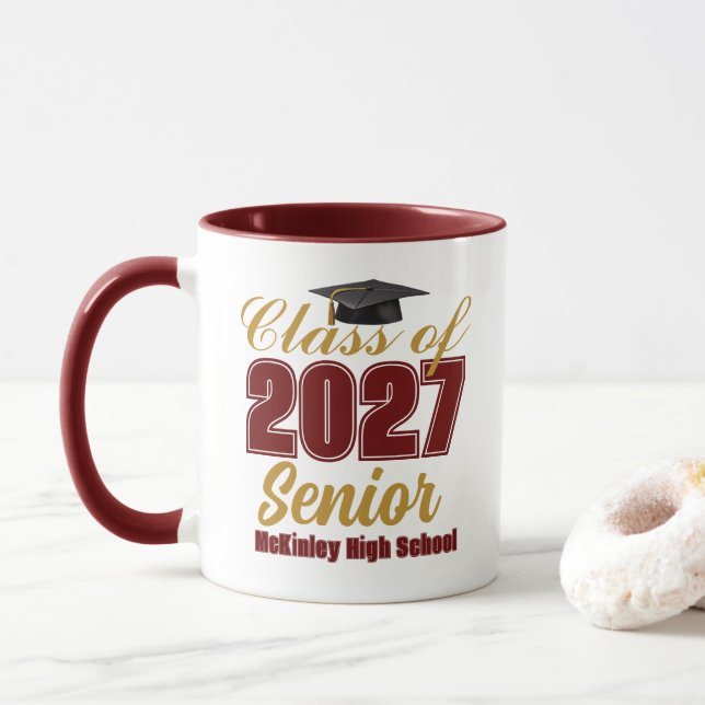 Caneca Personalizado Marrom Dourado Turma de 2027 Senior (Com Donut)