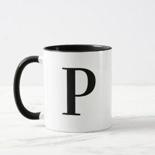 Caneca Personalizado Moderno Monograma Preto Letra P Pers