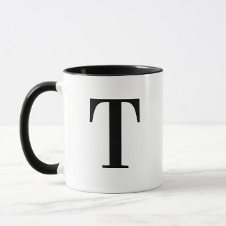 Caneca Personalizado Moderno Monograma Preto Letra T Pers