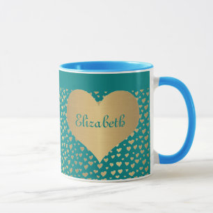 Caneca Personalizado poucos corações Dourados no fundo