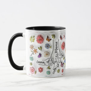 Caneca Personalizado segurando a mão da mãe - 3 crianças 