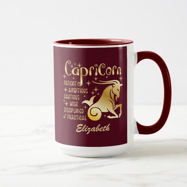 Caneca Personalizar Capricórnio Zodiac Sinal Dourado Maro (Direita)