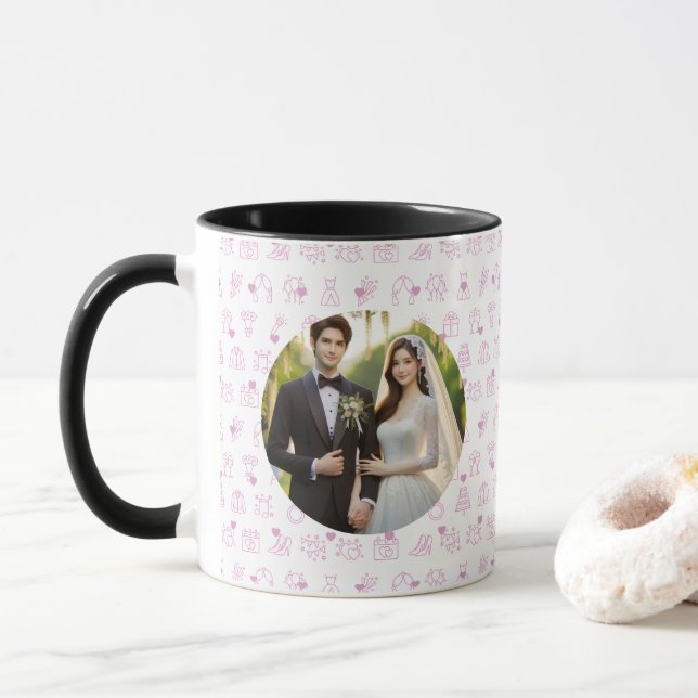 Caneca Personalizar,Melodia do Amor: Padrão de Linhas de  (Com Donut)