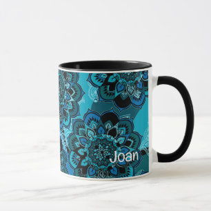 Caneca Personalizar nome Blue Boho Paisley Black Dentro M