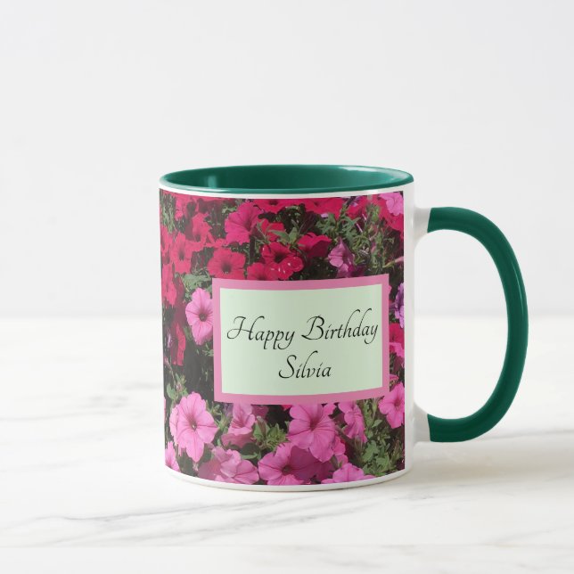 Caneca Personalizar nome e texto Flores de Aniversário Ca (Direita)
