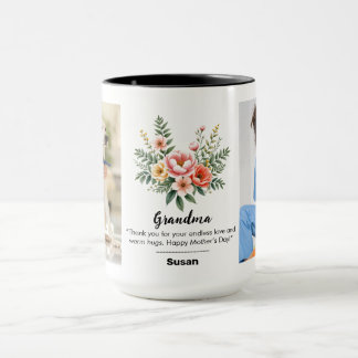 Caneca Personalizar nome Florals Granma Gift Black Combo