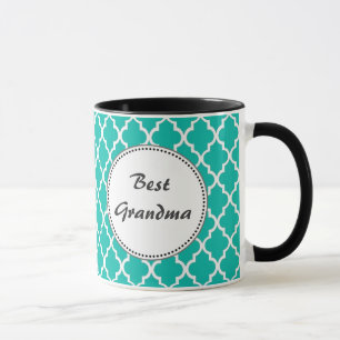 Caneca Personalizar o monograma do quatrefoil teal