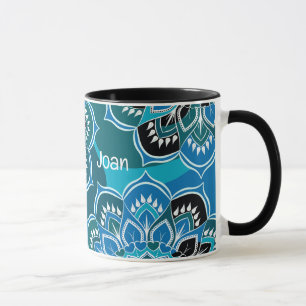 Caneca Personalizar o nome Blue Paisley Black Dentro Mug