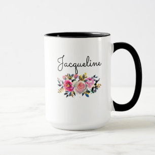 Caneca Personalizar o nome Blush Peonies Buquê Floral Pr
