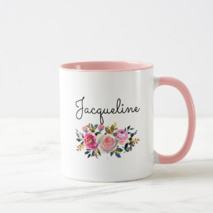 Caneca Personalizar o nome Blush Peonies Buquê Floral Pr