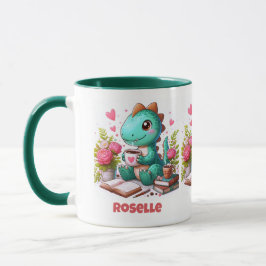 Caneca Personalize o dinossauro bonito com café