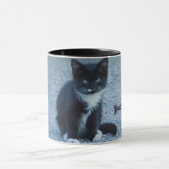 Caneca Personalize o gato preto e branco Tuxedo (Centro)