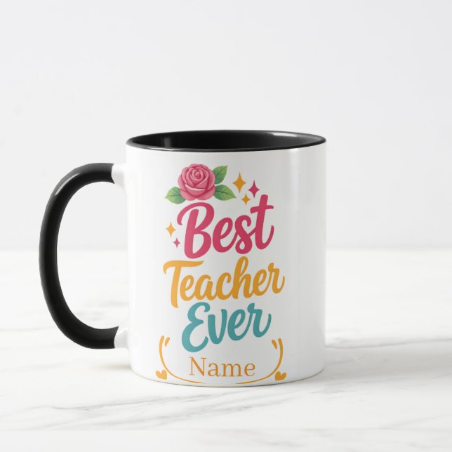 Caneca Personalized Best Teacher Ever Name Mug (Esquerda)