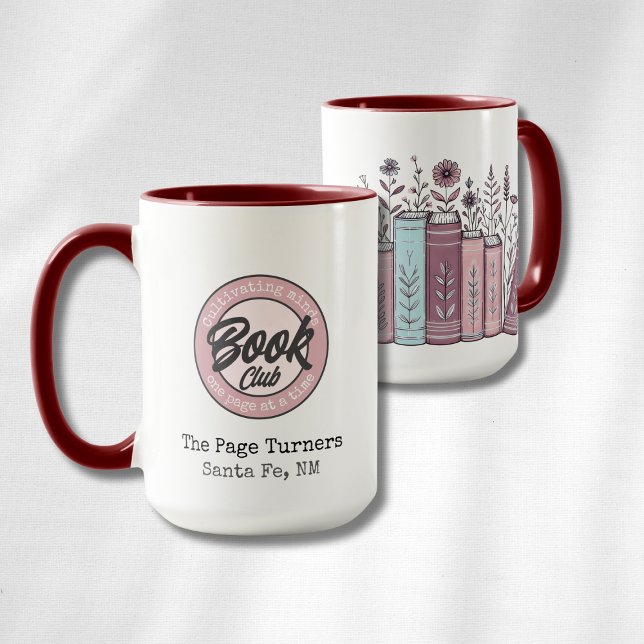 Caneca Personalized Book Club Logo & Floral (Criador carregado)