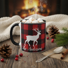 Caneca Personalized Buffalo Plaid Deer Family Name Mug Gi
