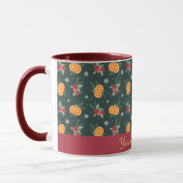 Caneca Personalized Christmas Mug with Oranges and Holly