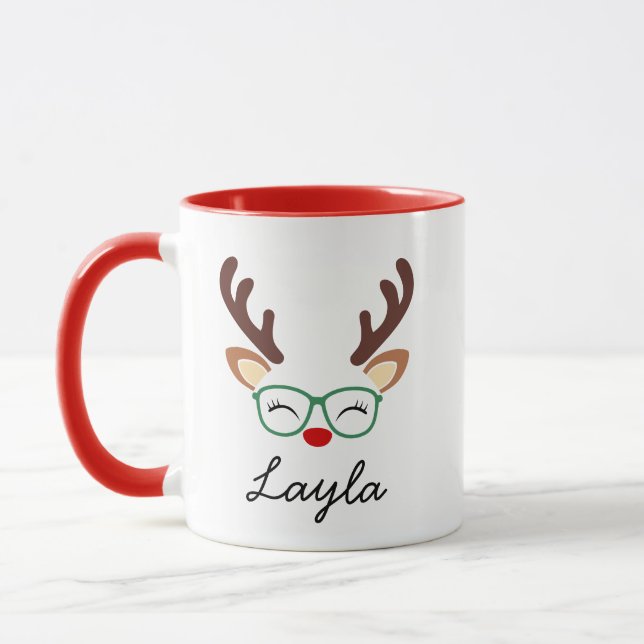 Caneca Personalized Christmas Reindeer Mug | Cute Holiday (Esquerda)