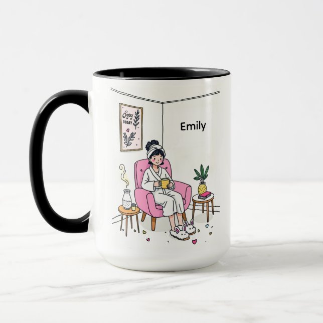 Caneca Personalized Cozy Mom Coffee Gift Cute Relaxing (Esquerda)