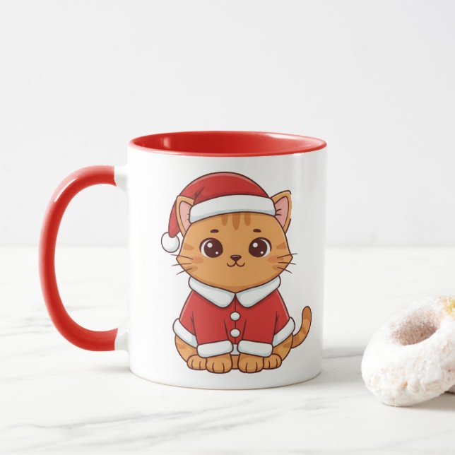 Caneca Personalized Cute Santa Cat Christmas (Com Donut)