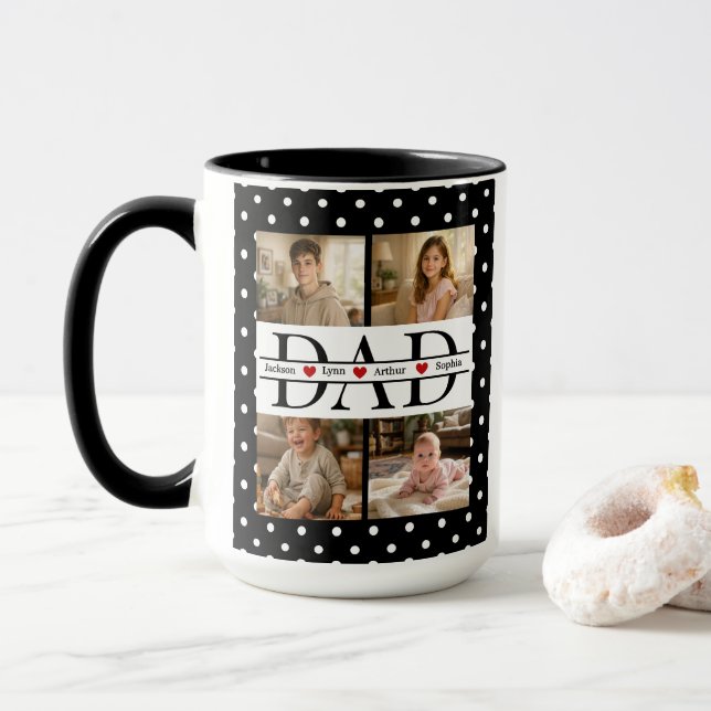 Caneca Personalized Dad Photo Collage & Kids Name (Com Donut)