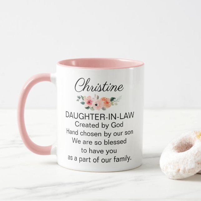 Caneca Personalized Daughter In Law Religious Poem Floral (Com Donut)