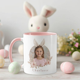 Caneca Personalized Easter Bunny Photo Pink Accent Mug