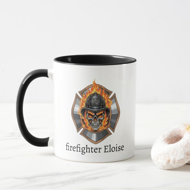 Caneca Personalized Firefighter Skull Fireman  (Com Donut)