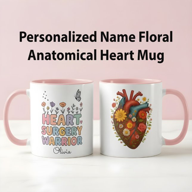 Caneca Personalized Floral Anatomical Heart Surgery Gift (Criador carregado)