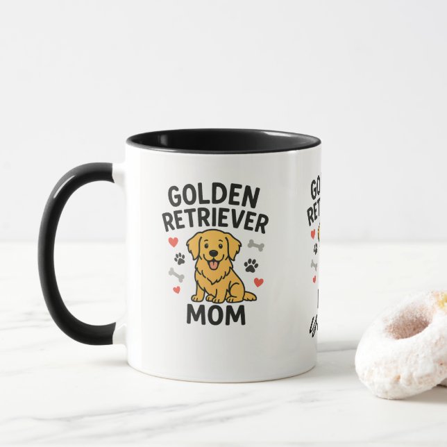 Caneca Personalized Golden Retriever Mom Mug - Custom Dog (Com Donut)