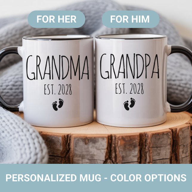 Caneca Personalized Grandparents Mug Set Baby Shower Gift (Personalized Grandparents Mug Set Baby Shower Gift, Grandma and Grandpa Mug Gift for New Baby Reveal)