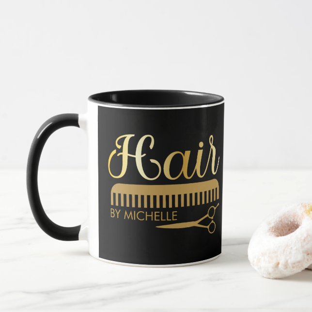 Caneca Personalized Hair Stylist Beauty Salon Black Gold  (Com Donut)