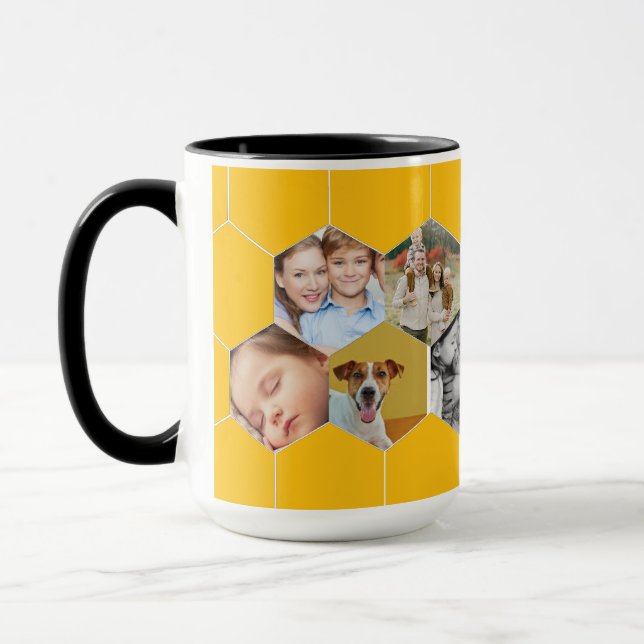 Caneca Personalized Honeycomb Family & Pet Photo Mug (Esquerda)