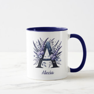Caneca Personalized Initial A Floral Custom Name Monogram