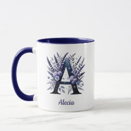 Caneca Personalized Initial A Floral Custom Name Monogram