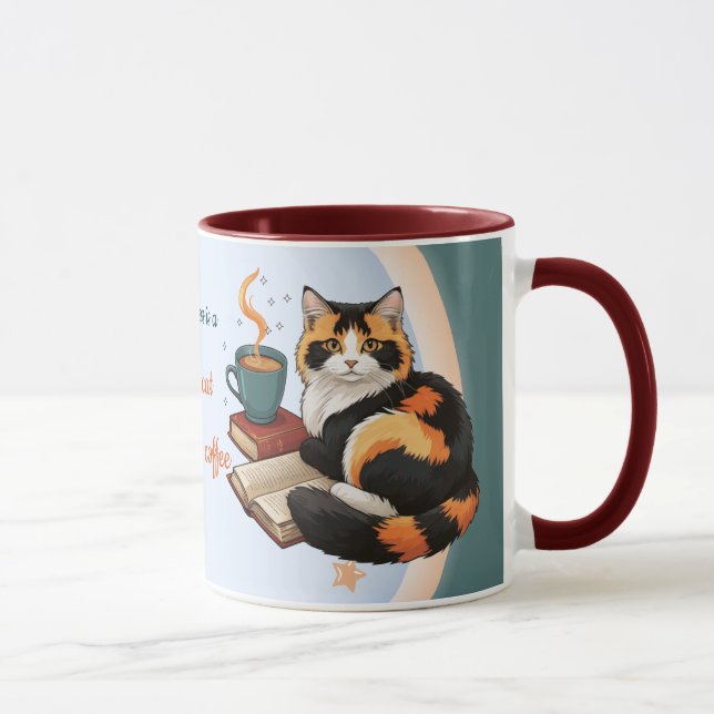 Caneca Personalized Magical Teal Calico Cat & Coffee Mug (Direita)