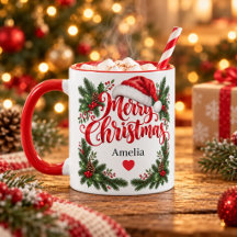Personalized Merry Christmas Santa Hat Name Mug