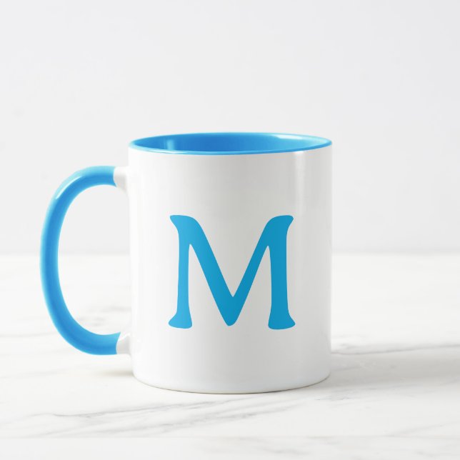 Caneca Personalized Monogram Modern Blue White Mug (Esquerda)