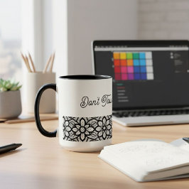 Caneca Personalized Mug Black Lace Floral Slogan 